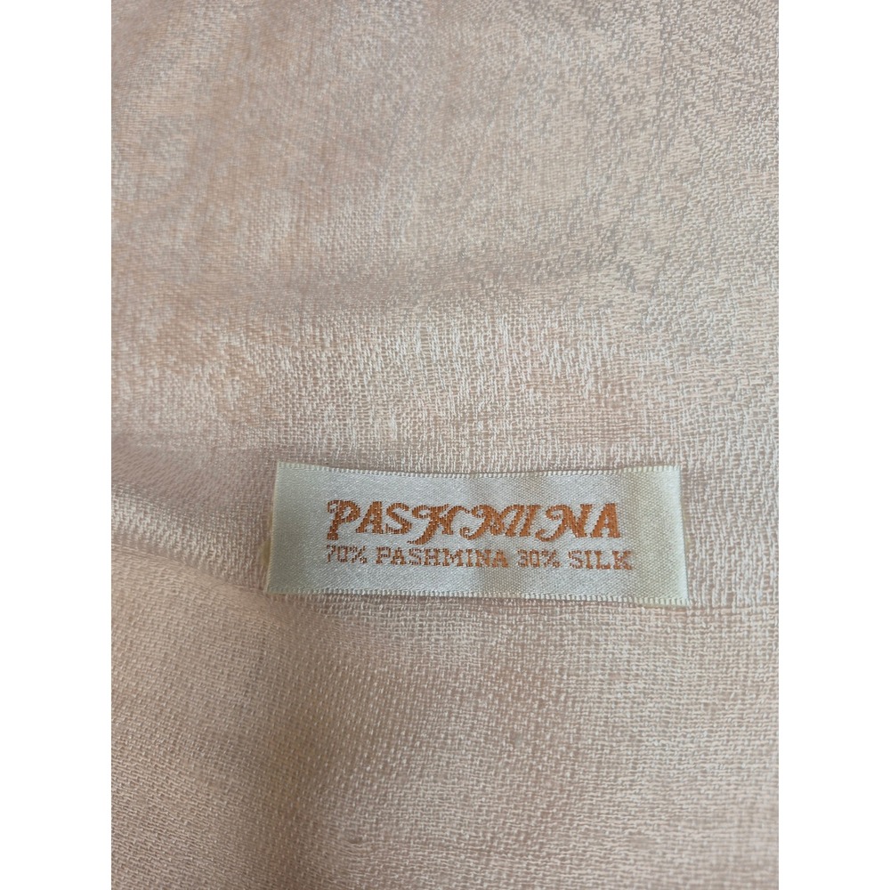 Pashmina Silk Blend Blush Pink Paisley Jacquard Fringe Shawl Scarf Wrap
